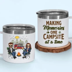 Husband & Wife, Camping Partners For Life - Camping Personalized Custom 14oz Stainless Steel Tumbler With Handle - Gift For Couple, Husband Wife, Camping Lovers -Pawfect House Store 665d78b516fe2