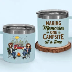Husband & Wife, Camping Partners For Life - Camping Personalized Custom 14oz Stainless Steel Tumbler With Handle - Gift For Couple, Husband Wife, Camping Lovers -Pawfect House Store 665d78bc14871