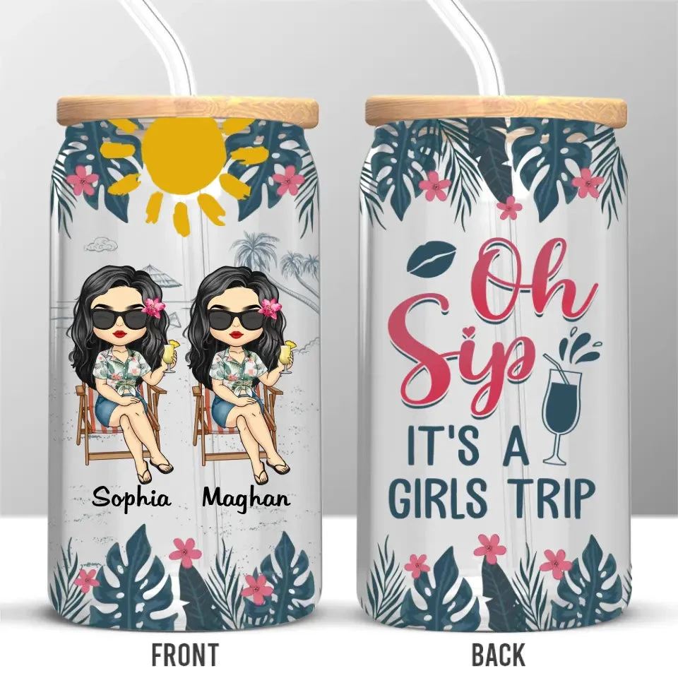 It's A Girls Trip - Bestie Personalized Custom Glass Cup, Iced Coffee Cup - Gift For Best Friends, BFF, Sisters 2 It's A Girls Trip - Bestie Personalized Custom Glass Cup, Iced Coffee Cup - Gift For Best Friends, BFF, Sisters - Image 2