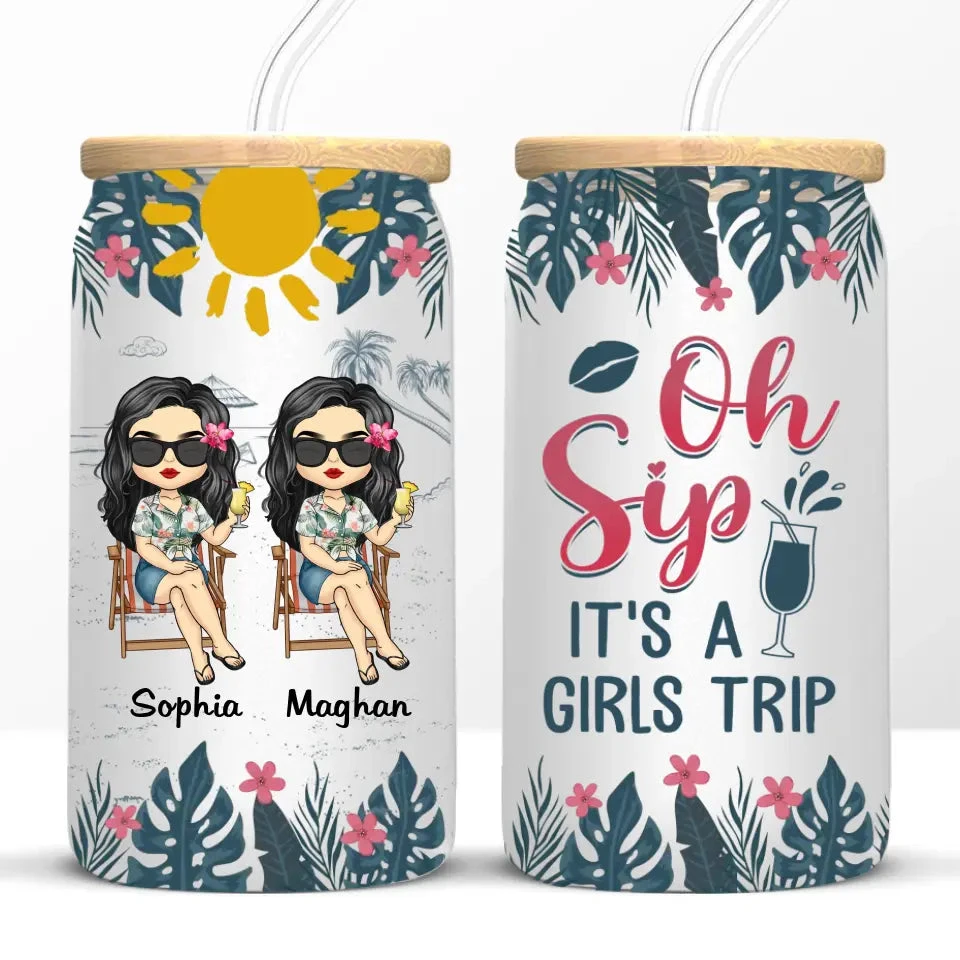It's A Girls Trip - Bestie Personalized Custom Glass Cup, Iced Coffee Cup - Gift For Best Friends, BFF, Sisters 3 It's A Girls Trip - Bestie Personalized Custom Glass Cup, Iced Coffee Cup - Gift For Best Friends, BFF, Sisters - Image 3