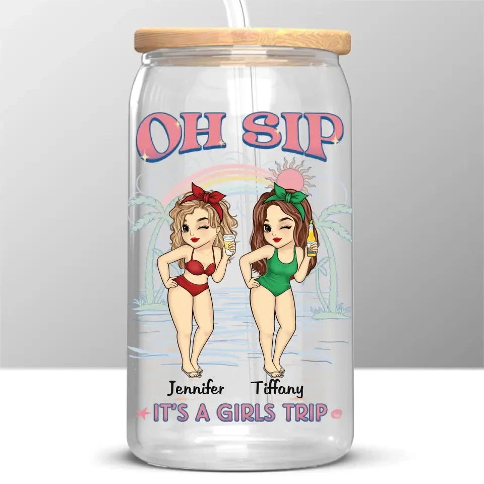 Girls Trip, Cheaper Than Therapy - Bestie Personalized Custom Glass Cup, Iced Coffee Cup - Summer Vacation Gift For Best Friends, BFF, Sisters 2 Girls Trip, Cheaper Than Therapy - Bestie Personalized Custom Glass Cup, Iced Coffee Cup - Summer Vacation Gift For Best Friends, BFF, Sisters - Image 2