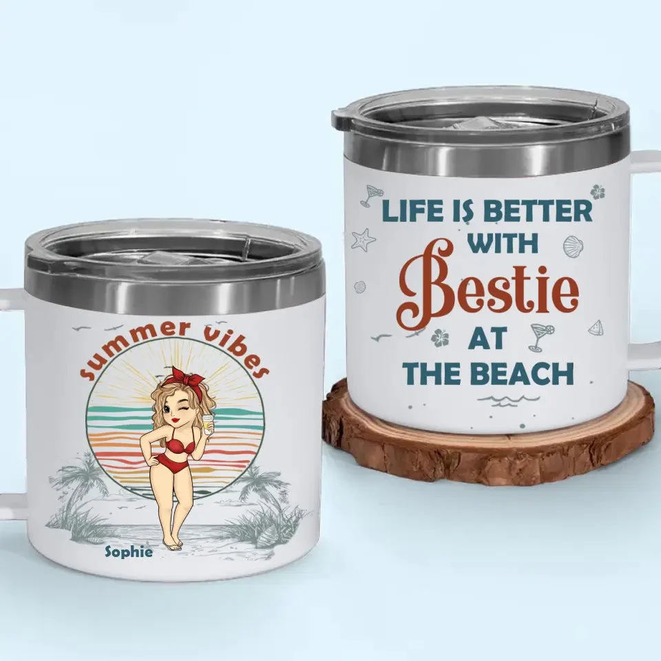 Summer Is Better With Bestie - Bestie Personalized Custom 14oz Stainless Steel Tumbler With Handle - Summer Vacation Gift For Best Friends, BFF, Sisters 5 Summer Is Better With Bestie - Bestie Personalized Custom 14oz Stainless Steel Tumbler With Handle - Summer Vacation Gift For Best Friends, BFF, Sisters - Image 5