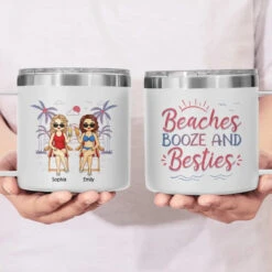 Friends, Sun, And Adorable Moments - Bestie Personalized Custom 14oz Stainless Steel Tumbler With Handle - Summer Vacation Gift For Best Friends, BFF, Sisters -Pawfect House Store 66618b86d0b9d