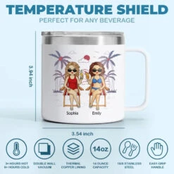Friends, Sun, And Adorable Moments - Bestie Personalized Custom 14oz Stainless Steel Tumbler With Handle - Summer Vacation Gift For Best Friends, BFF, Sisters -Pawfect House Store 66618b8798cee