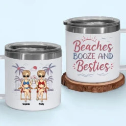 Friends, Sun, And Adorable Moments - Bestie Personalized Custom 14oz Stainless Steel Tumbler With Handle - Summer Vacation Gift For Best Friends, BFF, Sisters -Pawfect House Store 66618b8f2186c