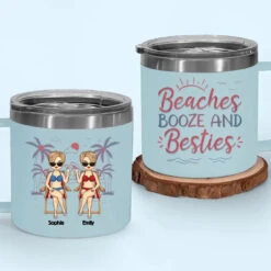 Friends, Sun, And Adorable Moments - Bestie Personalized Custom 14oz Stainless Steel Tumbler With Handle - Summer Vacation Gift For Best Friends, BFF, Sisters -Pawfect House Store 66618b9492951