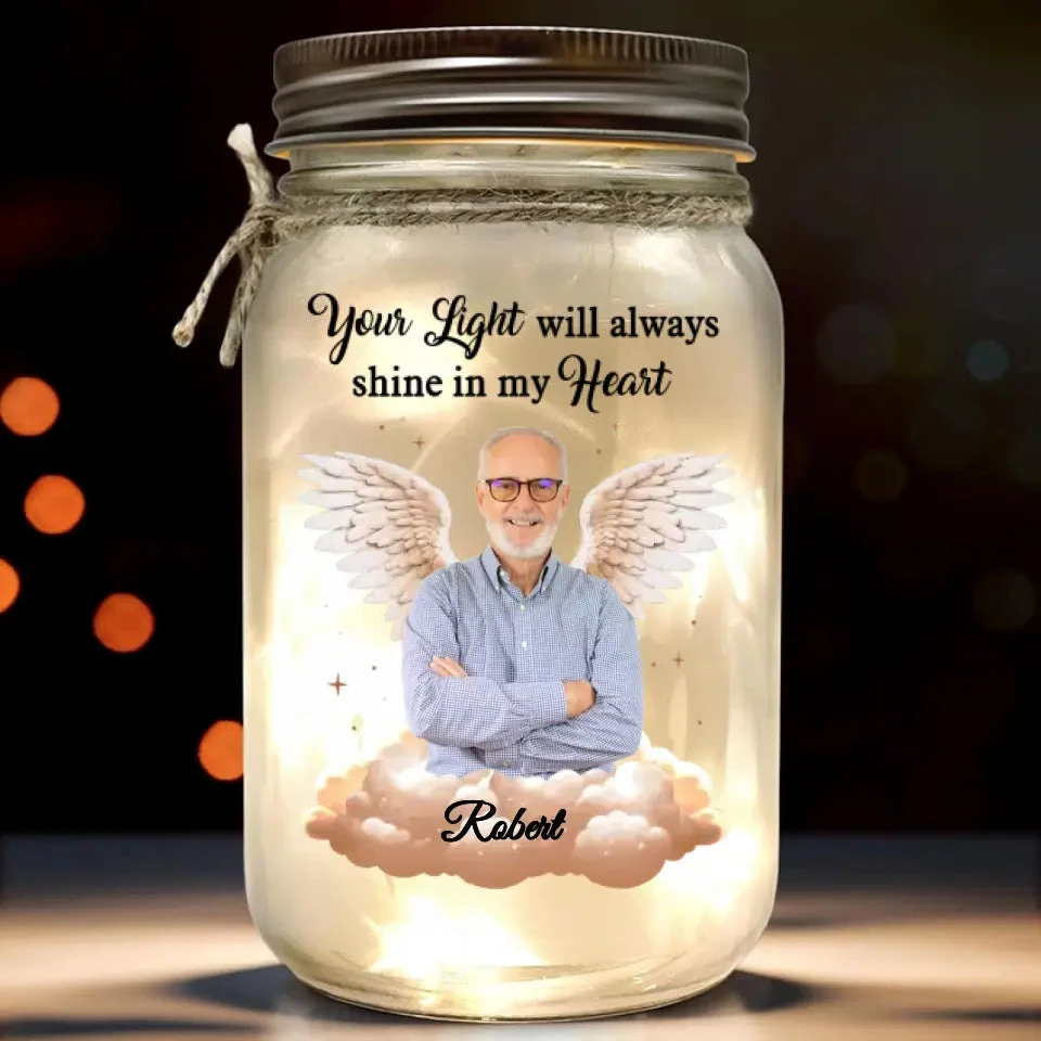 Custom Photo Angel From Above, Watch Over Me With Love - Memorial Personalized Custom Mason Jar Light - Sympathy Gift For Family Members 2 Custom Photo Angel From Above, Watch Over Me With Love - Memorial Personalized Custom Mason Jar Light - Sympathy Gift For Family Members - Image 2