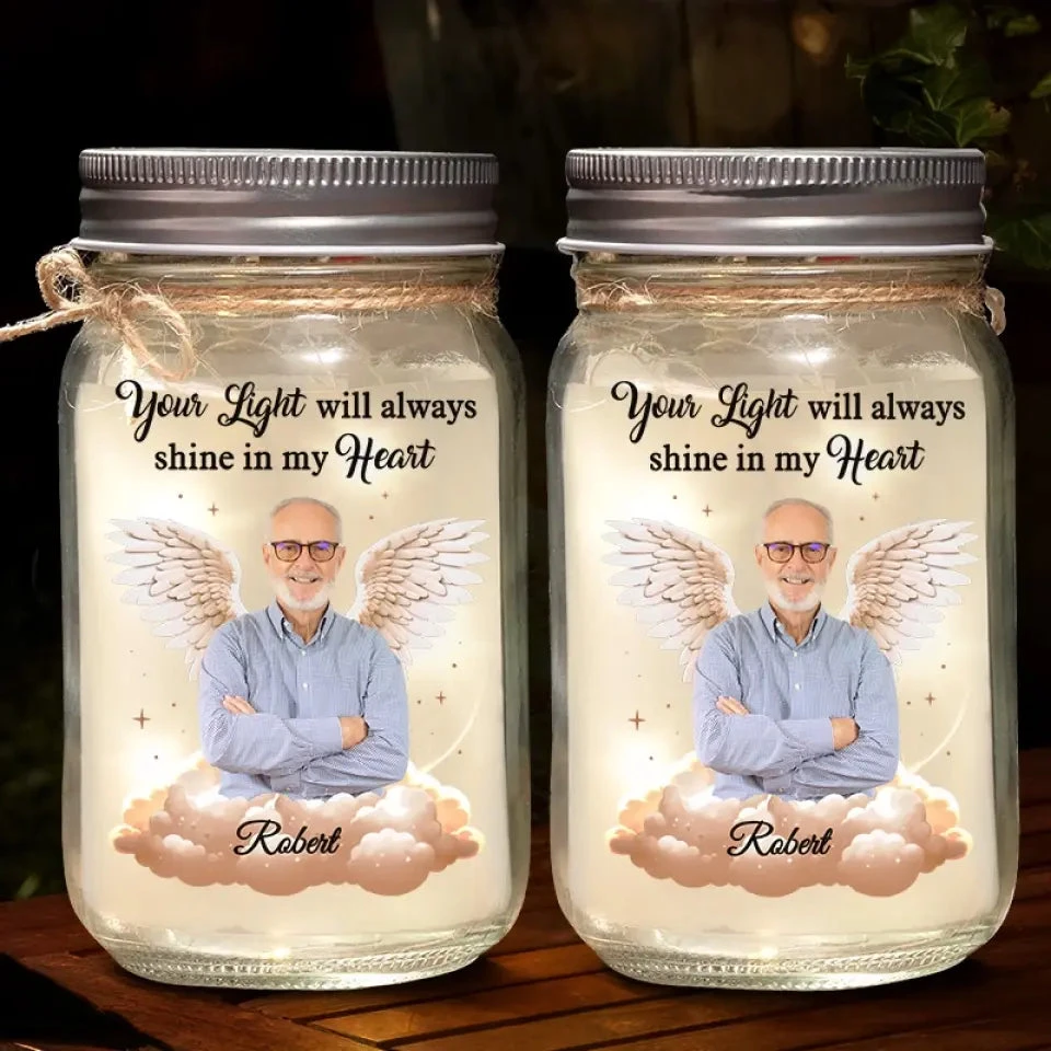 Custom Photo Angel From Above, Watch Over Me With Love - Memorial Personalized Custom Mason Jar Light - Sympathy Gift For Family Members 3 Custom Photo Angel From Above, Watch Over Me With Love - Memorial Personalized Custom Mason Jar Light - Sympathy Gift For Family Members - Image 3