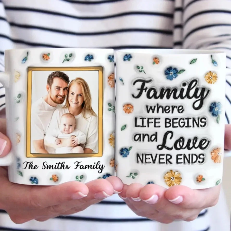 Custom Photo Family Where Love Never Ends - Family Personalized Custom 3D Inflated Effect Printed Mug - Gift For Family Members 3 Custom Photo Family Where Love Never Ends - Family Personalized Custom 3D Inflated Effect Printed Mug - Gift For Family Members - Image 3