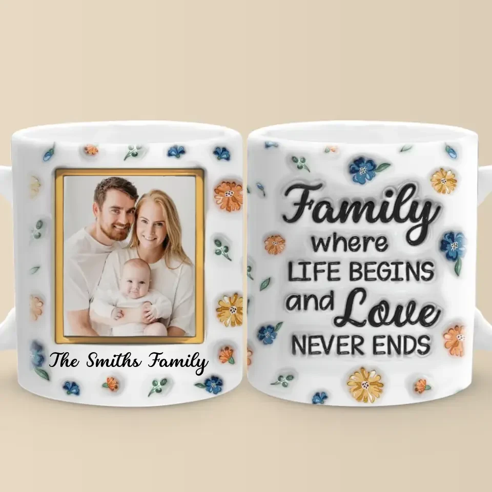 Custom Photo Family Where Love Never Ends - Family Personalized Custom 3D Inflated Effect Printed Mug - Gift For Family Members 5 Custom Photo Family Where Love Never Ends - Family Personalized Custom 3D Inflated Effect Printed Mug - Gift For Family Members - Image 5