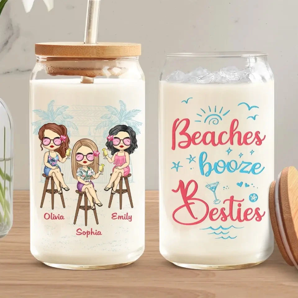 Beach Days And Besties Always - Bestie Personalized Custom Glass Cup, Iced Coffee Cup - Summer Vacation Gift For Best Friends, BFF, Sisters 1 Beach Days And Besties Always - Bestie Personalized Custom Glass Cup, Iced Coffee Cup - Summer Vacation Gift For Best Friends, BFF, Sisters