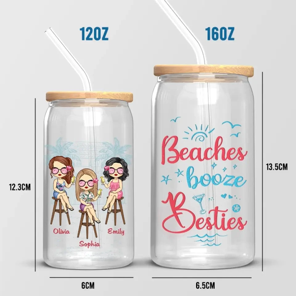 Beach Days And Besties Always - Bestie Personalized Custom Glass Cup, Iced Coffee Cup - Summer Vacation Gift For Best Friends, BFF, Sisters 5 Beach Days And Besties Always - Bestie Personalized Custom Glass Cup, Iced Coffee Cup - Summer Vacation Gift For Best Friends, BFF, Sisters - Image 5