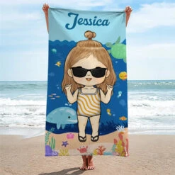 Summer, Beach, Pool, Travel And Kid - Family Personalized Custom Beach Towel - Summer Vacation Gift, Birthday Pool Party Gift For Family Members -Pawfect House Store 6669048755f17