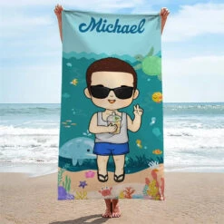 Summer, Beach, Pool, Travel And Kid - Family Personalized Custom Beach Towel - Summer Vacation Gift, Birthday Pool Party Gift For Family Members -Pawfect House Store 66690488962bc