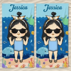 Summer, Beach, Pool, Travel And Kid - Family Personalized Custom Beach Towel - Summer Vacation Gift, Birthday Pool Party Gift For Family Members -Pawfect House Store 66690492eaeaf