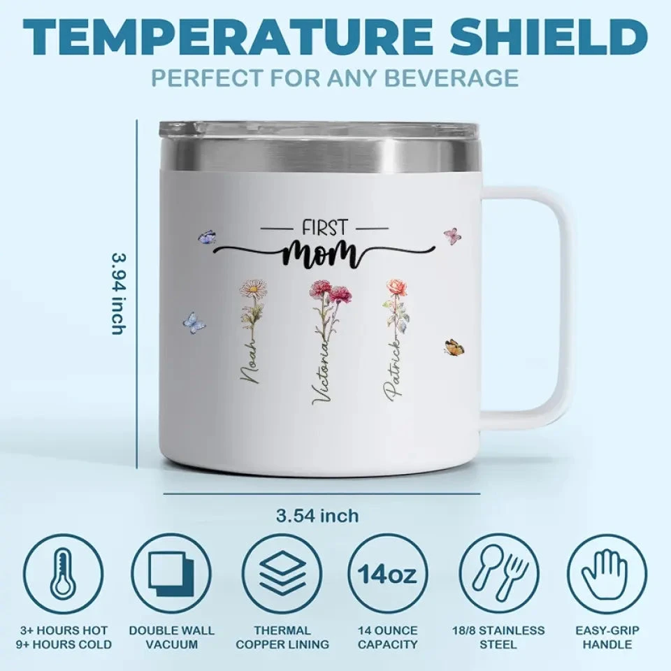 First Mom, Now Grandma - Family Personalized Custom 14oz Stainless Steel Tumbler With Handle - Gift For Mom, Grandma 4 First Mom, Now Grandma - Family Personalized Custom 14oz Stainless Steel Tumbler With Handle - Gift For Mom, Grandma - Image 4