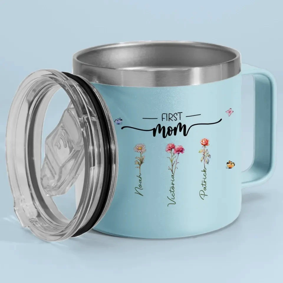 First Mom, Now Grandma - Family Personalized Custom 14oz Stainless Steel Tumbler With Handle - Gift For Mom, Grandma 2 First Mom, Now Grandma - Family Personalized Custom 14oz Stainless Steel Tumbler With Handle - Gift For Mom, Grandma - Image 2