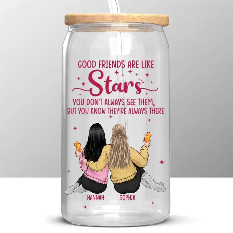 Good Friends Are Like Stars - Bestie Personalized Custom Glass Cup, Iced Coffee Cup - Summer Vacation Gift For Best Friends, BFF, Sisters 2 Good Friends Are Like Stars - Bestie Personalized Custom Glass Cup, Iced Coffee Cup - Summer Vacation Gift For Best Friends, BFF, Sisters - Image 2