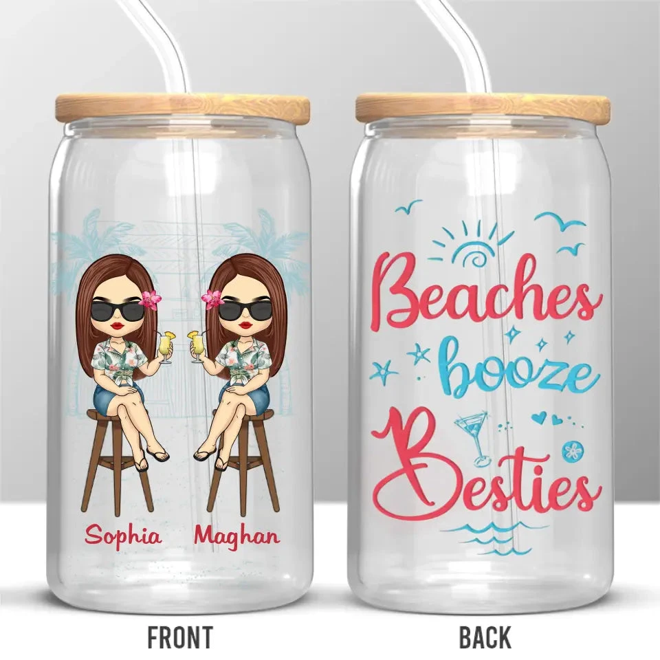 Beach Days And Besties Always - Bestie Personalized Custom Glass Cup, Iced Coffee Cup - Summer Vacation Gift For Best Friends, BFF, Sisters 2 Beach Days And Besties Always - Bestie Personalized Custom Glass Cup, Iced Coffee Cup - Summer Vacation Gift For Best Friends, BFF, Sisters - Image 2