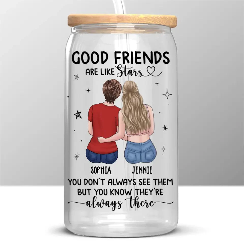 Friends Become Our Chosen Family - Bestie Personalized Custom Glass Cup, Iced Coffee Cup - Gift For Best Friends, BFF, Sisters 2 Friends Become Our Chosen Family - Bestie Personalized Custom Glass Cup, Iced Coffee Cup - Gift For Best Friends, BFF, Sisters - Image 2