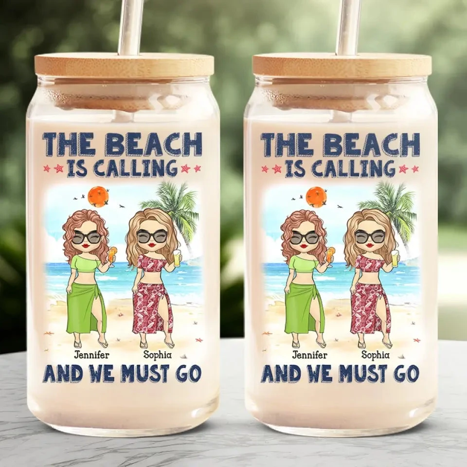 Friends Who Travel Together, Stay Together - Bestie Personalized Custom Glass Cup, Iced Coffee Cup - Summer Vacation Gift For Best Friends, BFF, Sisters 3 Friends Who Travel Together, Stay Together - Bestie Personalized Custom Glass Cup, Iced Coffee Cup - Summer Vacation Gift For Best Friends, BFF, Sisters - Image 3