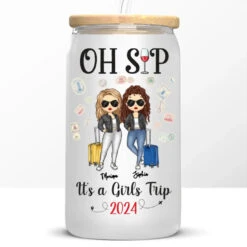 It's A Girls Trip - Bestie Personalized Custom Glass Cup, Iced Coffee Cup - Summer Vacation Gift For Best Friends, BFF, Sisters -Pawfect House Store 666abd7bcf14b