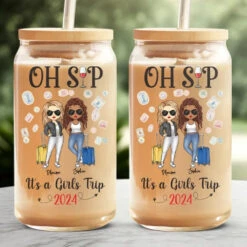 It's A Girls Trip - Bestie Personalized Custom Glass Cup, Iced Coffee Cup - Summer Vacation Gift For Best Friends, BFF, Sisters -Pawfect House Store 666ac07f562b2