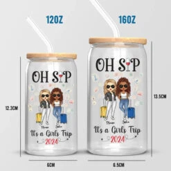 It's A Girls Trip - Bestie Personalized Custom Glass Cup, Iced Coffee Cup - Summer Vacation Gift For Best Friends, BFF, Sisters -Pawfect House Store 666ac082118f8