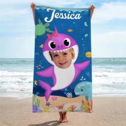 Custom Photo Baby Shark - Family Personalized Custom Beach Towel - Summer Vacation Gift, Birthday Pool Party Gift For Family Members 11 Custom Photo Baby Shark - Family Personalized Custom Beach Towel - Summer Vacation Gift, Birthday Pool Party Gift For Family Members -Pawfect House Store 66714bfe5aecb