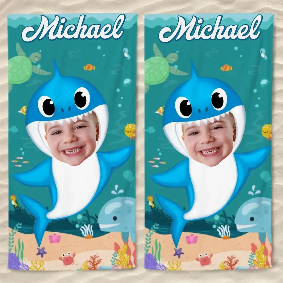 Custom Photo Baby Shark - Family Personalized Custom Beach Towel - Summer Vacation Gift, Birthday Pool Party Gift For Family Members 5 Custom Photo Baby Shark - Family Personalized Custom Beach Towel - Summer Vacation Gift, Birthday Pool Party Gift For Family Members - Image 5