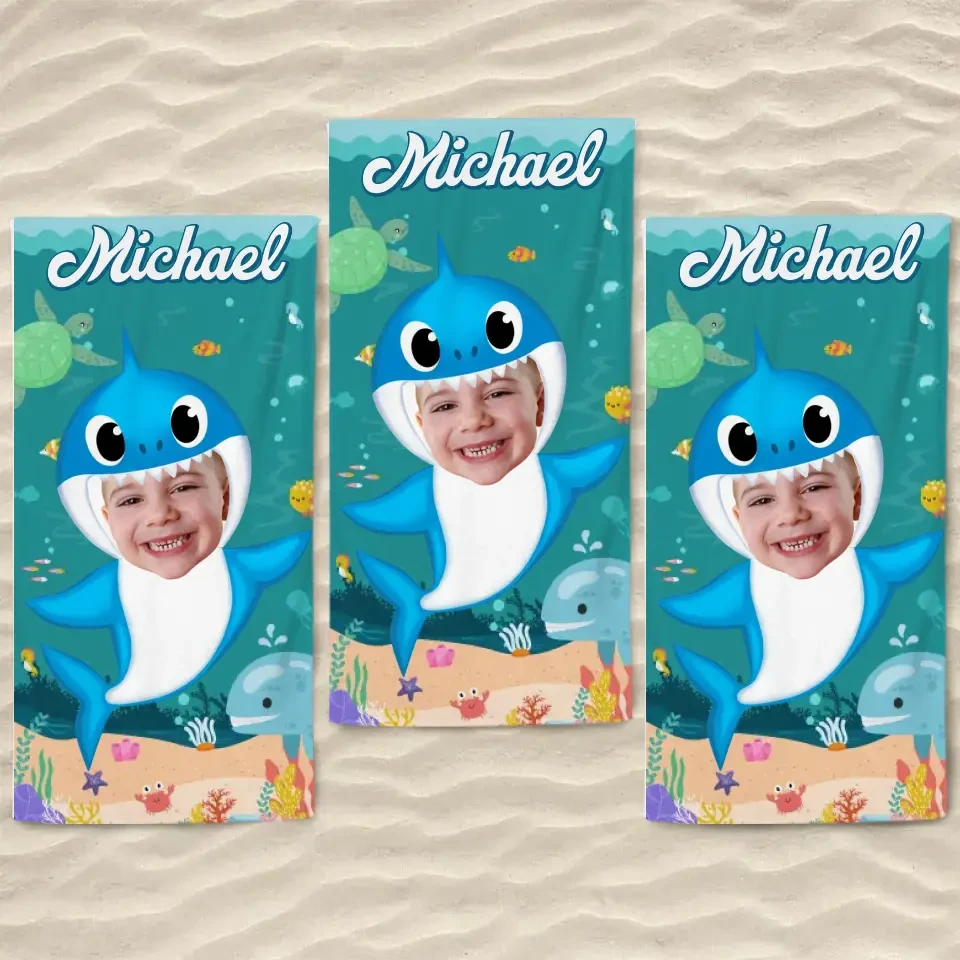 Custom Photo Baby Shark - Family Personalized Custom Beach Towel - Summer Vacation Gift, Birthday Pool Party Gift For Family Members 6 Custom Photo Baby Shark - Family Personalized Custom Beach Towel - Summer Vacation Gift, Birthday Pool Party Gift For Family Members - Image 6