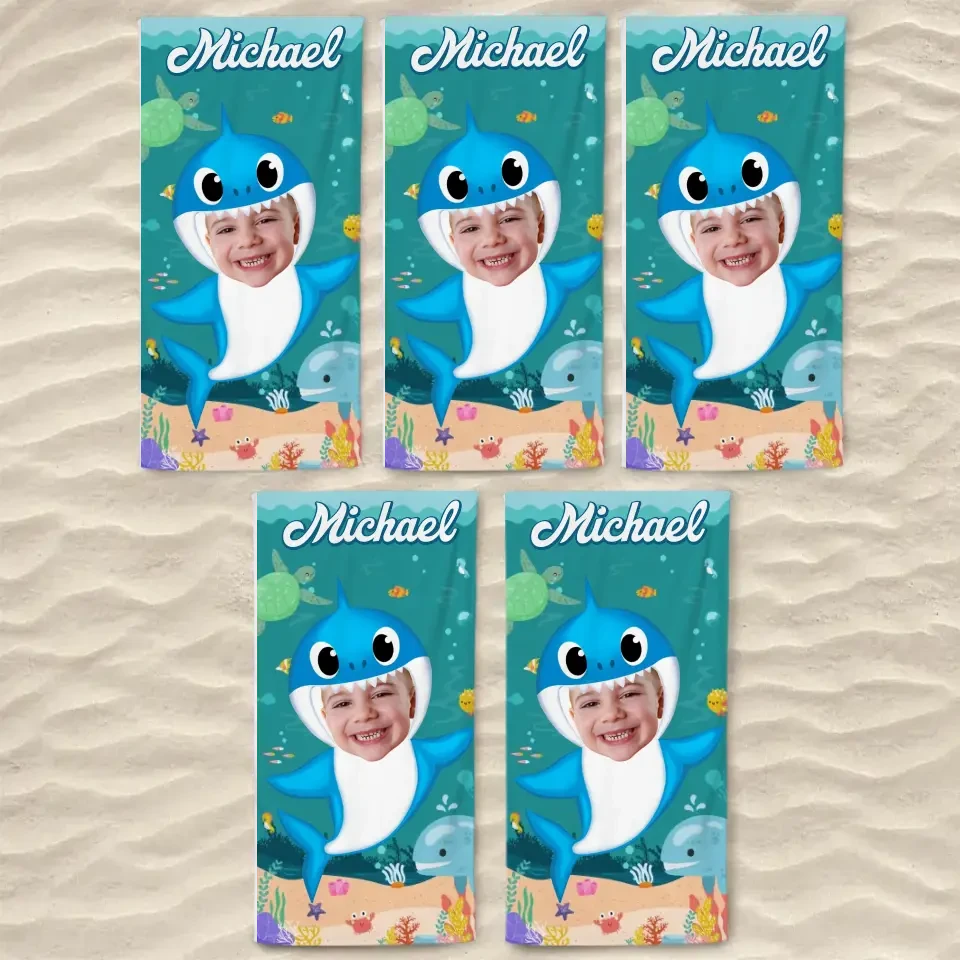 Custom Photo Baby Shark - Family Personalized Custom Beach Towel - Summer Vacation Gift, Birthday Pool Party Gift For Family Members 8 Custom Photo Baby Shark - Family Personalized Custom Beach Towel - Summer Vacation Gift, Birthday Pool Party Gift For Family Members - Image 8