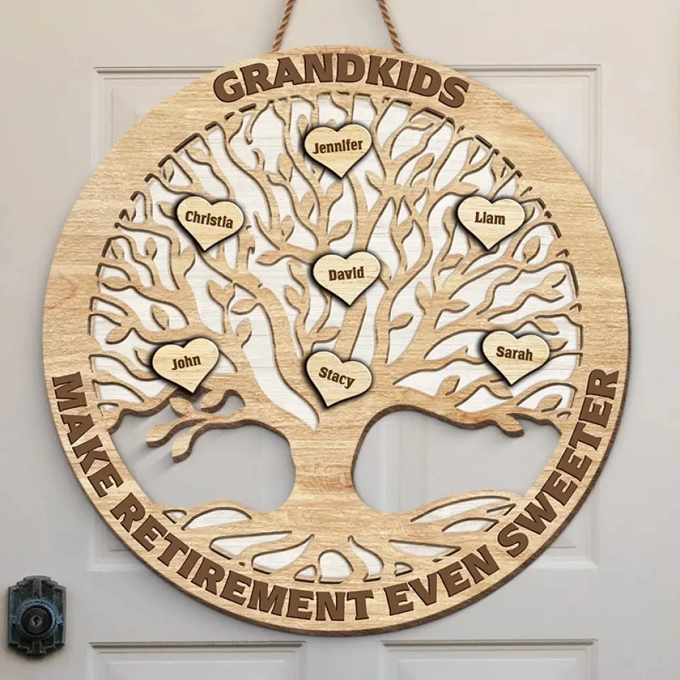 Grandkid Makes Retirement Even Sweeter - Personalized Shaped Wood Sign - Gift For Mom, Grandma 1 Grandkid Makes Retirement Even Sweeter - Personalized Shaped Wood Sign - Gift For Mom, Grandma