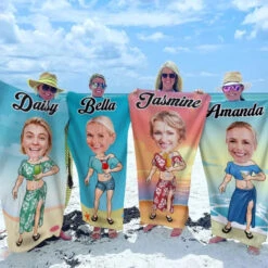 Custom Photo Wild, Barefoot, And Free - Family Personalized Custom Beach Towel - Summer Vacation Gift, Birthday Pool Party Gift For Husband Wife, Family Members