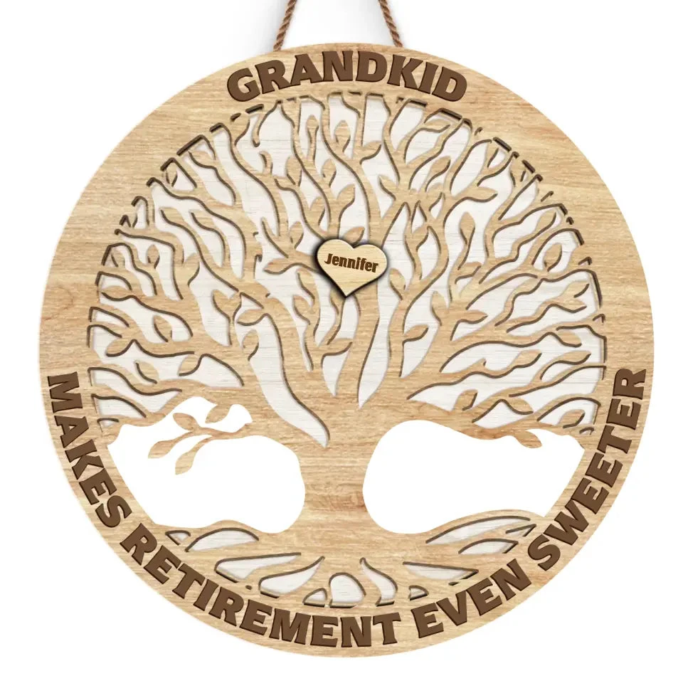 Grandkid Makes Retirement Even Sweeter - Personalized Shaped Wood Sign - Gift For Mom, Grandma 2 Grandkid Makes Retirement Even Sweeter - Personalized Shaped Wood Sign - Gift For Mom, Grandma - Image 2