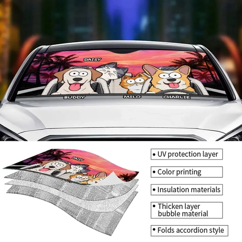 Pet Happy Journey In Sunset - Dog & Cat Personalized Custom Auto Windshield Sunshade, Car Window Protector - Gift For Pet Owners, Pet Lovers 4 Pet Happy Journey In Sunset - Dog & Cat Personalized Custom Auto Windshield Sunshade, Car Window Protector - Gift For Pet Owners, Pet Lovers - Image 4