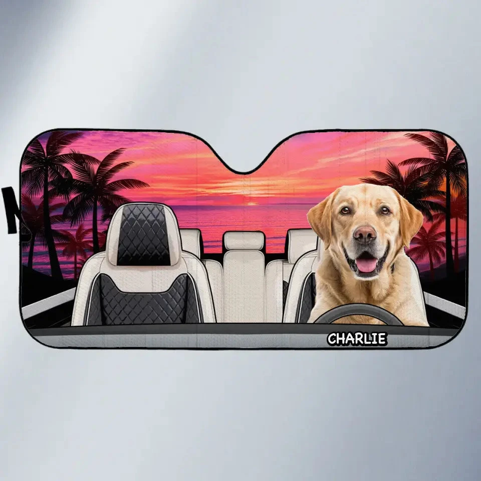 Custom Photo Pet Happy Journey In Sunset - Dog & Cat Personalized Custom Auto Windshield Sunshade, Car Window Protector - Gift For Pet Owners, Pet Lovers 2 Custom Photo Pet Happy Journey In Sunset - Dog & Cat Personalized Custom Auto Windshield Sunshade, Car Window Protector - Gift For Pet Owners, Pet Lovers - Image 2