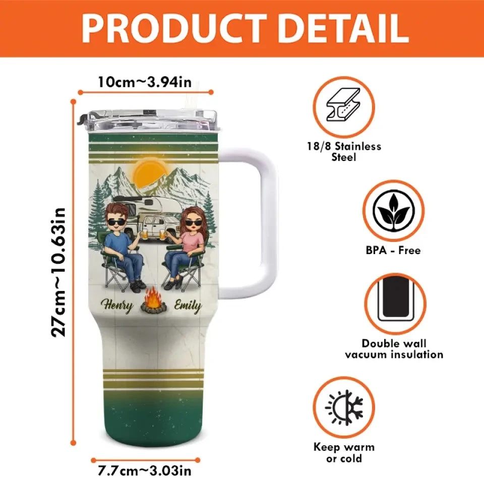 One Campsite At A Time, We Make Memories Together - Camping Personalized Custom 40 Oz Stainless Steel Tumbler With Handle - Gift For Husband Wife, Camping Lovers 4 One Campsite At A Time, We Make Memories Together - Camping Personalized Custom 40 Oz Stainless Steel Tumbler With Handle - Gift For Husband Wife, Camping Lovers - Image 4