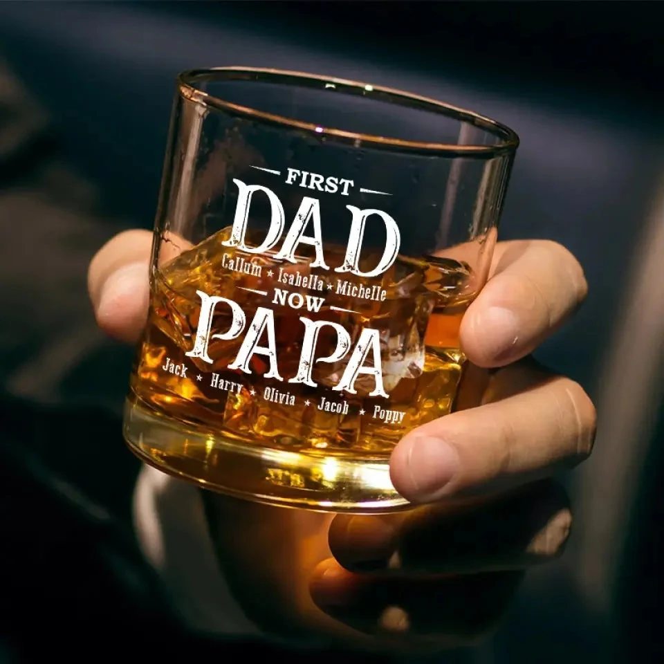 First Daddy, Now Grandpa - Family Personalized Custom Whiskey Glass - Gift For Dad, Grandpa 3 First Daddy, Now Grandpa - Family Personalized Custom Whiskey Glass - Gift For Dad, Grandpa - Image 3