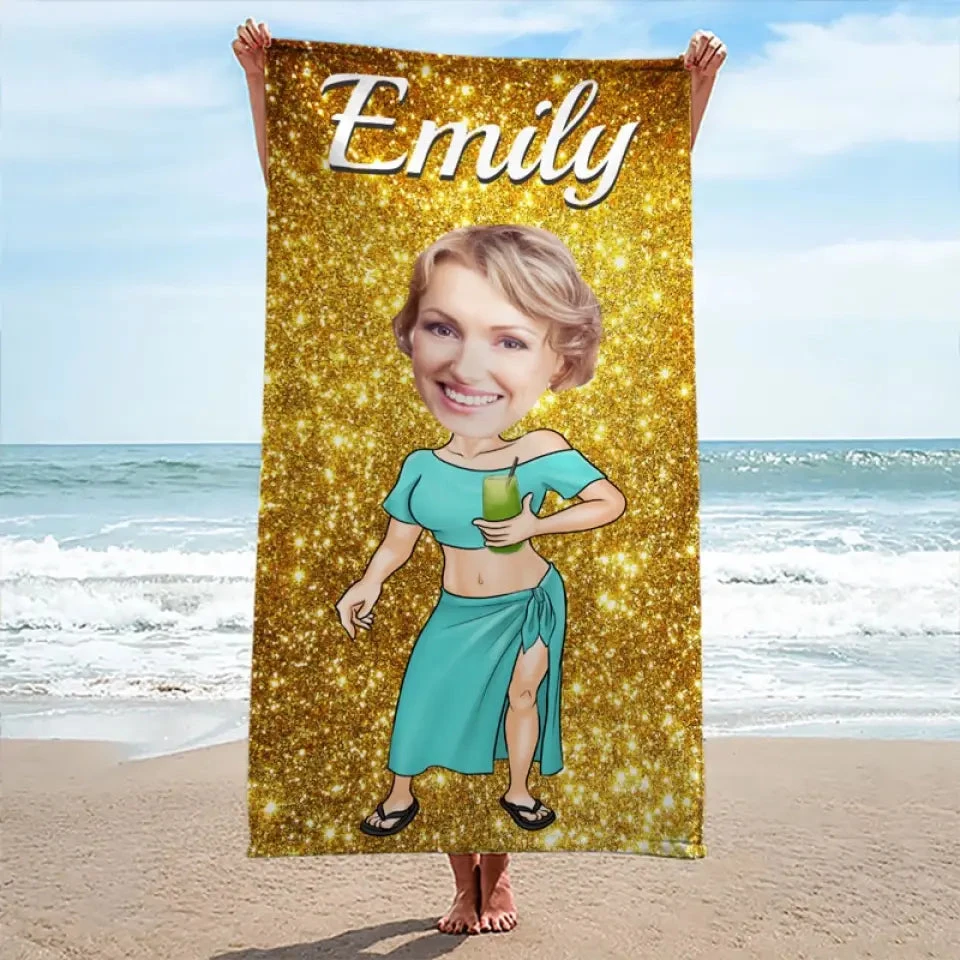 Custom Photo Running Towards The Beach And The Sun - Family Personalized Custom Beach Towel - Summer Vacation Gift, Birthday Pool Party Gift For Family Members 3 Custom Photo Running Towards The Beach And The Sun - Family Personalized Custom Beach Towel - Summer Vacation Gift, Birthday Pool Party Gift For Family Members - Image 3