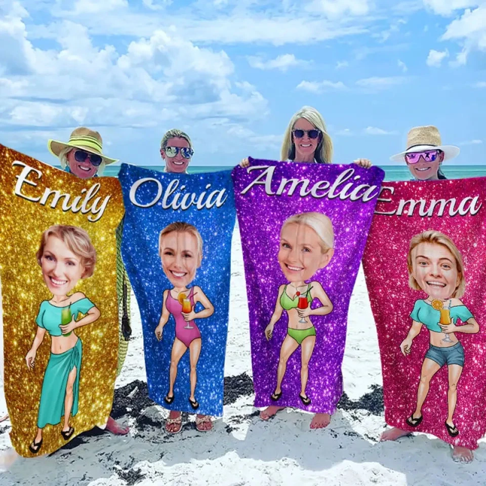 Custom Photo Running Towards The Beach And The Sun - Family Personalized Custom Beach Towel - Summer Vacation Gift, Birthday Pool Party Gift For Family Members 1 Custom Photo Running Towards The Beach And The Sun - Family Personalized Custom Beach Towel - Summer Vacation Gift, Birthday Pool Party Gift For Family Members