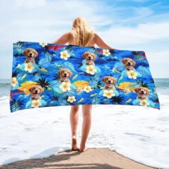 Custom Photo Furry Friends And Sunny Days - Dog & Cat Personalized Custom Beach Towel - Summer Vacation Gift, Birthday Pool Party Gift For Pet Owners, Pet Lovers