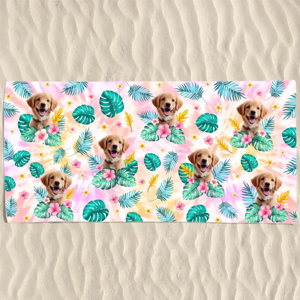 Custom Photo Happy Tails In Summer Trails - Dog & Cat Personalized Custom Beach Towel - Summer Vacation Gift, Birthday Pool Party Gift For Pet Owners, Pet Lovers 2 Custom Photo Happy Tails In Summer Trails - Dog & Cat Personalized Custom Beach Towel - Summer Vacation Gift, Birthday Pool Party Gift For Pet Owners, Pet Lovers - Image 2