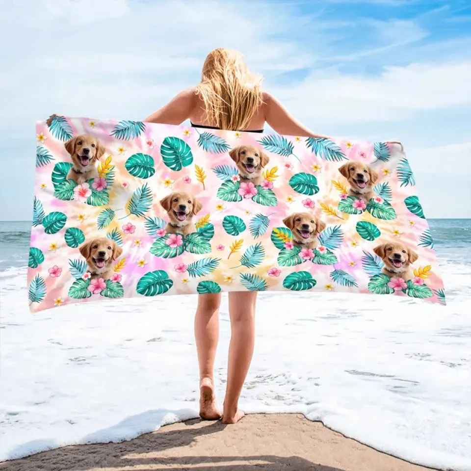 Custom Photo Happy Tails In Summer Trails - Dog & Cat Personalized Custom Beach Towel - Summer Vacation Gift, Birthday Pool Party Gift For Pet Owners, Pet Lovers 1 Custom Photo Happy Tails In Summer Trails - Dog & Cat Personalized Custom Beach Towel - Summer Vacation Gift, Birthday Pool Party Gift For Pet Owners, Pet Lovers