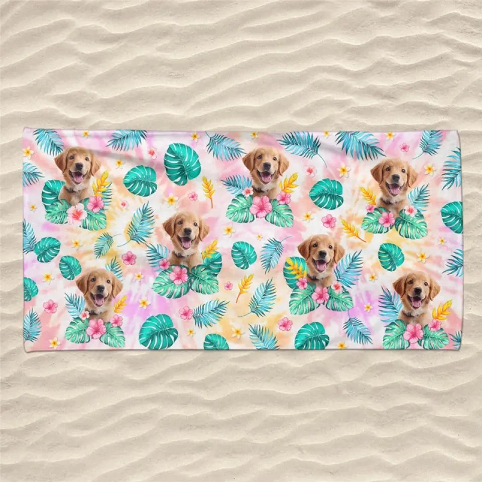 Custom Photo Happy Tails In Summer Trails - Dog & Cat Personalized Custom Beach Towel - Summer Vacation Gift, Birthday Pool Party Gift For Pet Owners, Pet Lovers 4 Custom Photo Happy Tails In Summer Trails - Dog & Cat Personalized Custom Beach Towel - Summer Vacation Gift, Birthday Pool Party Gift For Pet Owners, Pet Lovers - Image 4