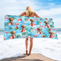 Custom Photo Holiday Mode Accelarated - Dog & Cat Personalized Custom Beach Towel - Summer Vacation Gift, Birthday Pool Party Gift For Pet Owners, Pet Lovers