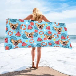 Custom Photo Sandy Paws, Salty Kisses - Dog & Cat Personalized Custom Beach Towel - Summer Vacation Gift, Birthday Pool Party Gift For Pet Owners, Pet Lovers