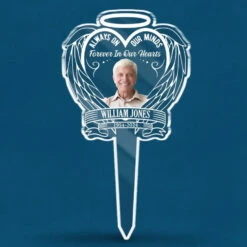 Custom Photo Remembered With Love - Memorial Personalized Custom Stain Glass Style Acrylic Garden Stake - Sympathy Gift For Family Members