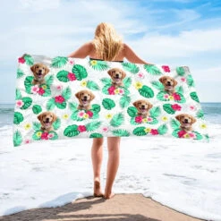 Custom Photo Ready To Get A Tan - Dog & Cat Personalized Custom Beach Towel - Summer Vacation Gift, Birthday Pool Party Gift For Pet Owners, Pet Lovers