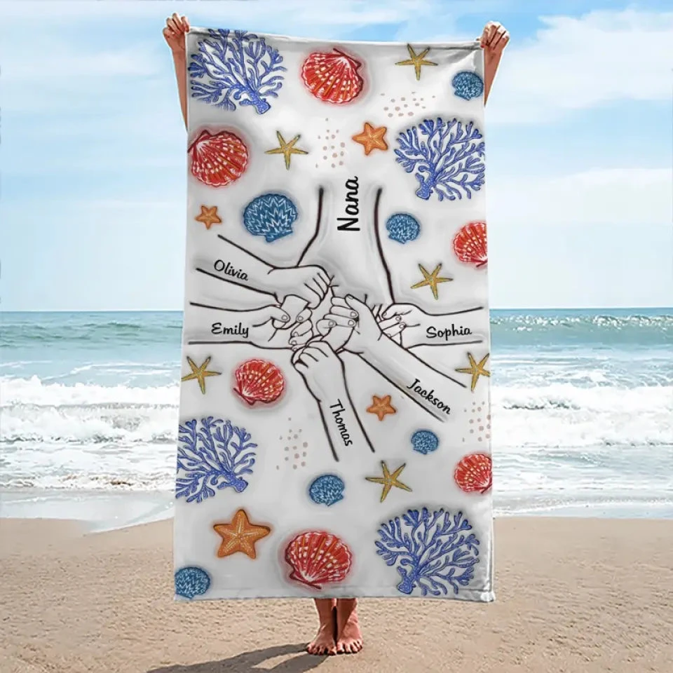 Wonderful Summer With Grandma - Family Personalized Custom Beach Towel - Summer Vacation Gift For Grandma 1 Wonderful Summer With Grandma - Family Personalized Custom Beach Towel - Summer Vacation Gift For Grandma